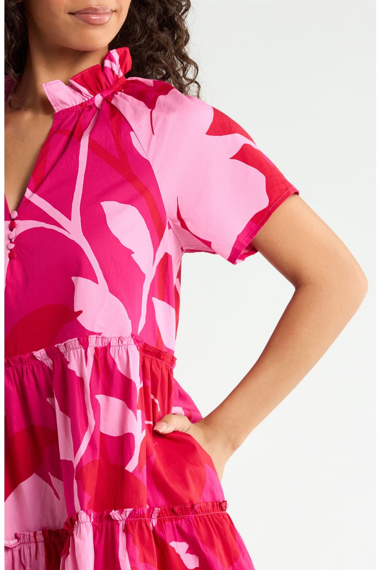 Mila Floral Print Tiered Dress, Alternate, color, MAGENTA-CHERRY