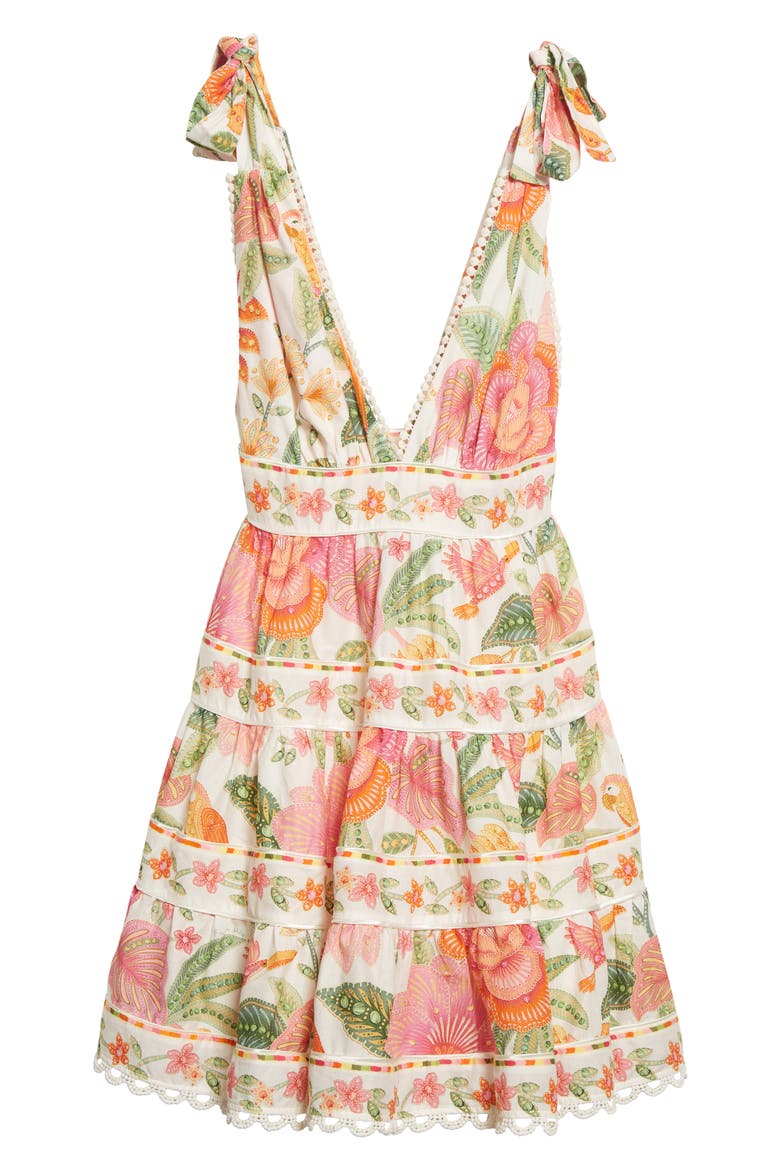 Macaw Bloom Plunge Neck Cotton Tiered Sundress, Alternate, color, MACAW BLOOM OFF-WHIT