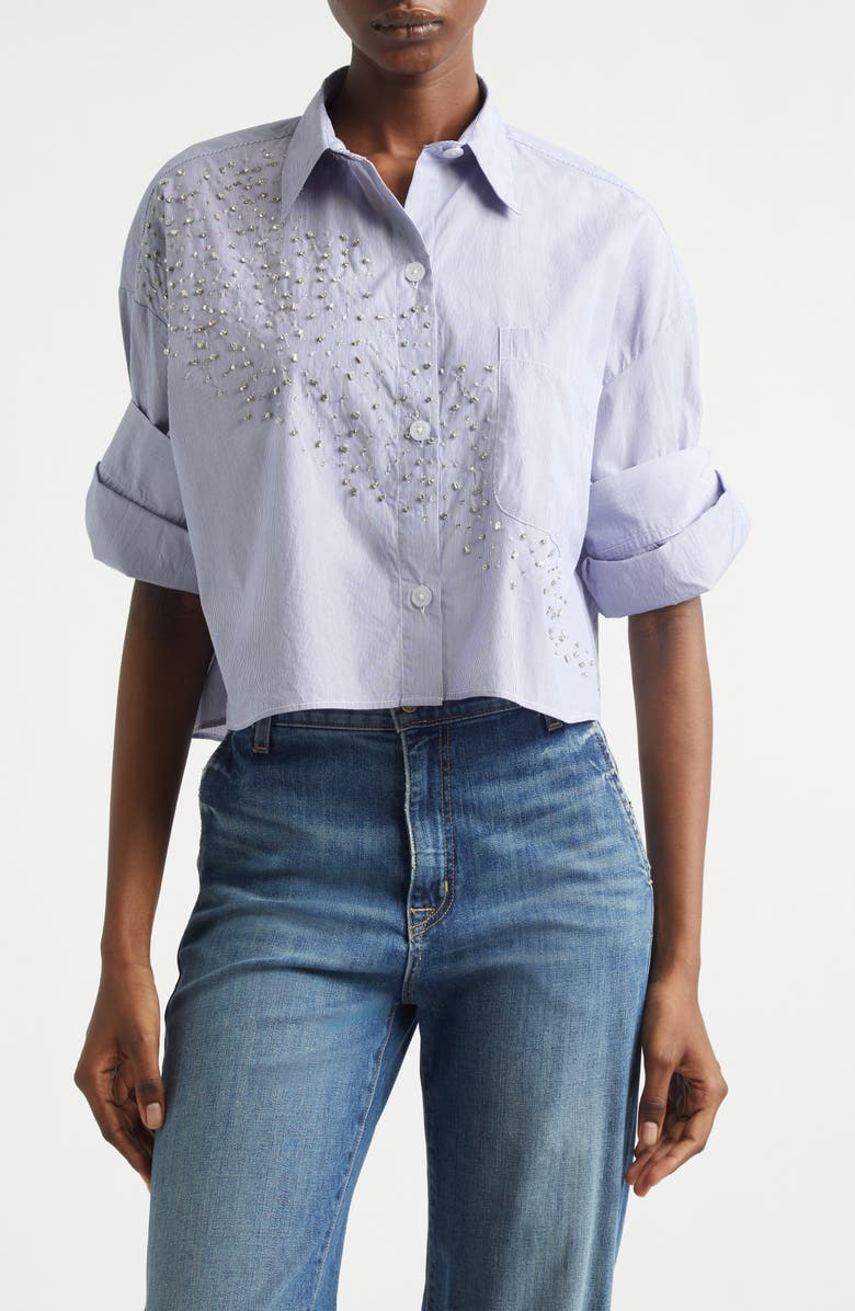 TWP Next Ex with Crystals Cotton Button-Up Shirt, Main, color, White / Midnight