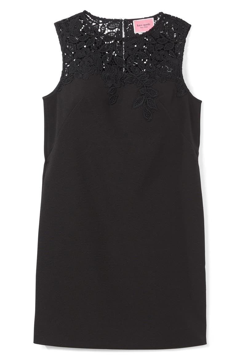 Floral Lace Appliqué Crepe Shift Dress, Alternate, color, BLACK