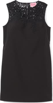 Kate Spade New York Floral Lace Appliqué Crepe Shift Dress