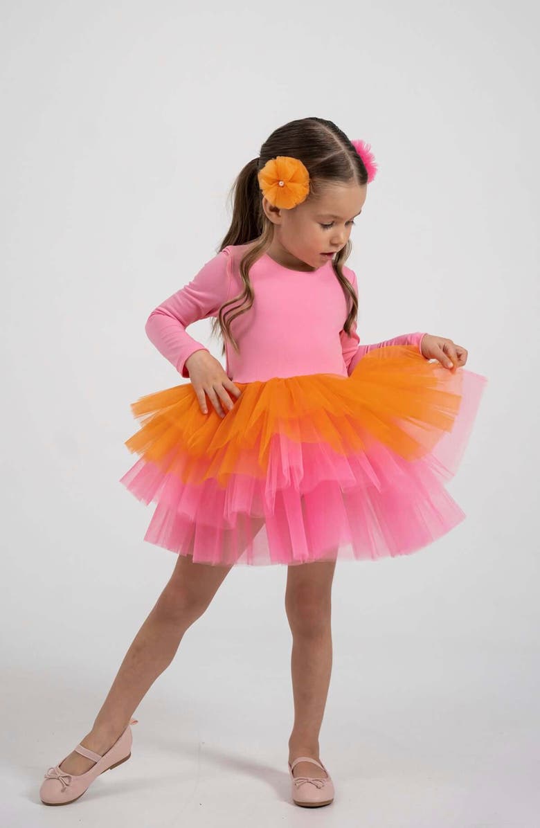 Mini Celebrities Rainbow Long Sleeve Fluffy Tutu Dress, Alternate, color, Pink Rainbow