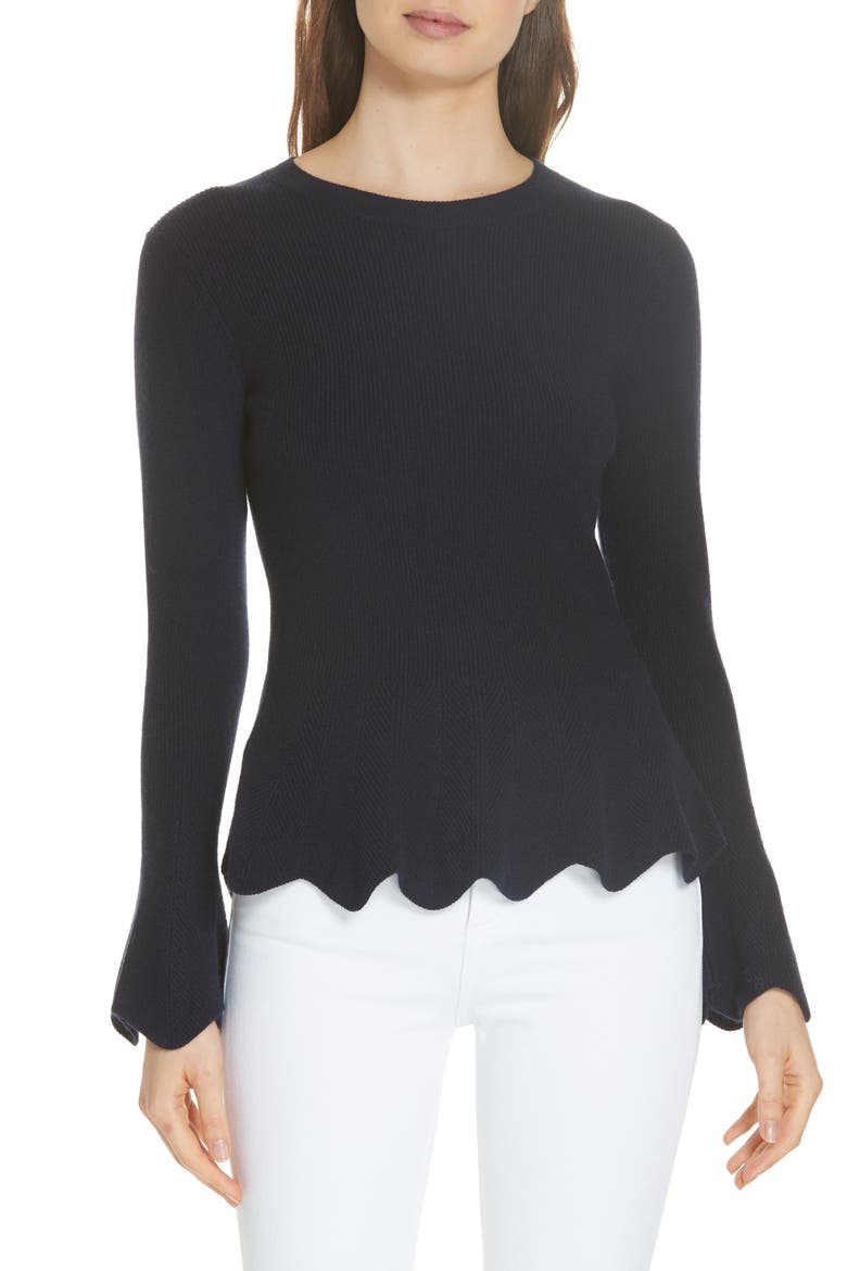 Bobbe Wool Blend Peplum Sweater, Main, color, NAVY