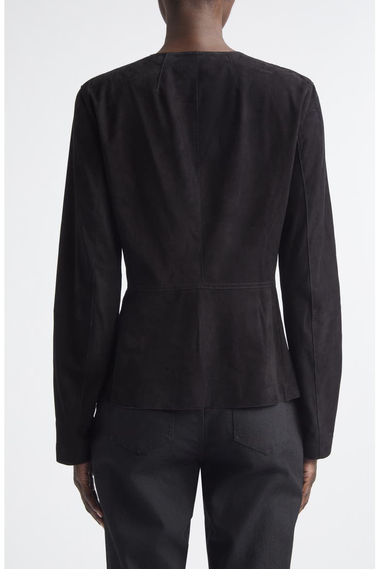 Fitted Collarless Suede Jacket, Alternate, color, BLACK