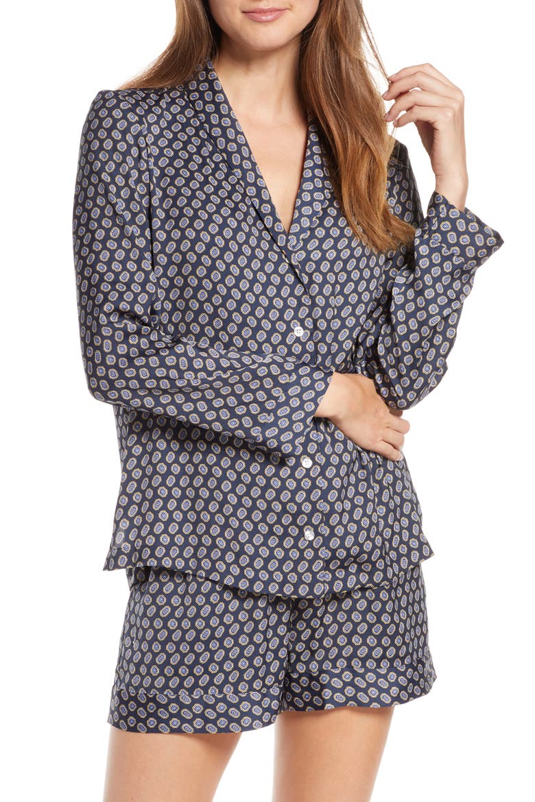 Satin Nightshirt Pajamas (Nordstrom Exclusive), Main, color, NAVY IRIS FOULARD