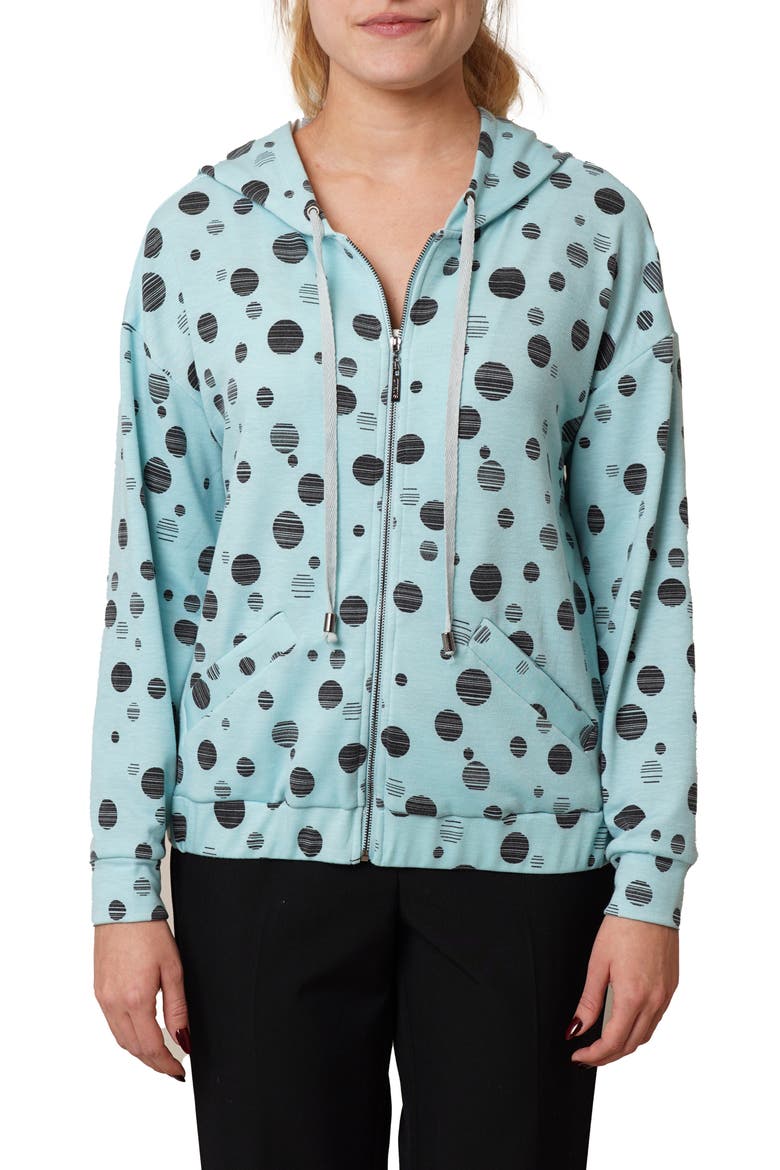 Dots Terry Zip Hoodie, Main, color, PASTEL BLUE/ BLACK