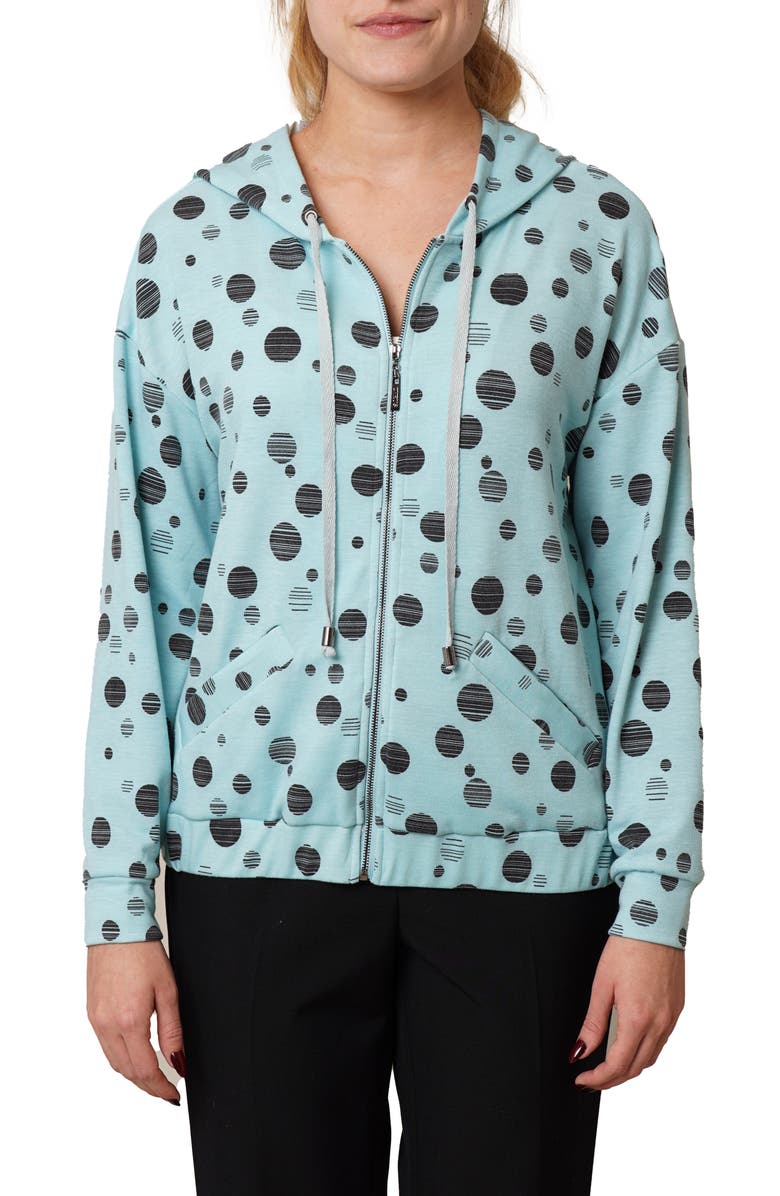 CYRUS Dots Terry Zip Hoodie, Main, color, Pastel Blue/ Black