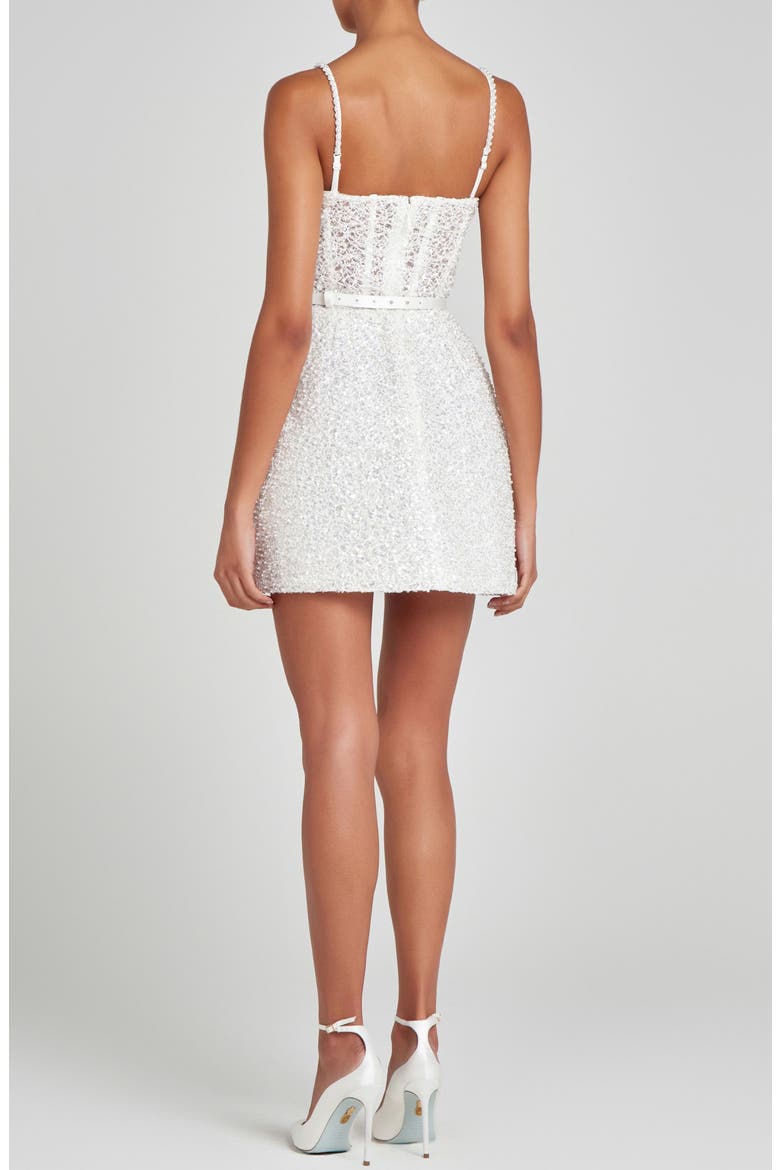 Alice Embellished Belted Cocktail Minidress, Alternate, color, WHITE