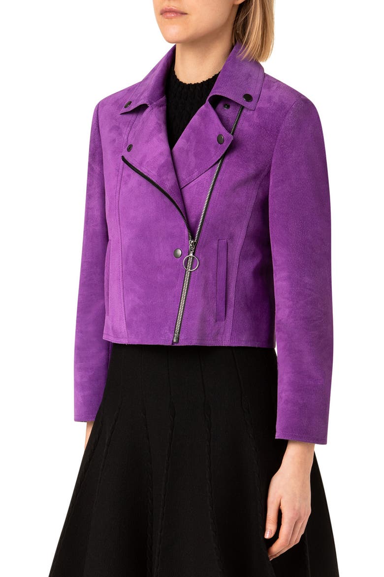 Suede Biker Jacket, Alternate, color, PURPLE