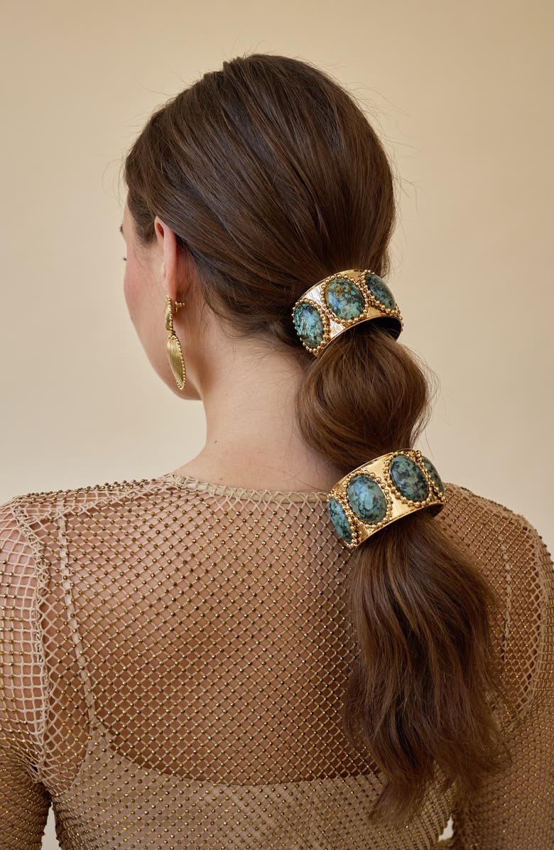 LELET NY Tera Turquoise Ballchain Wide Cuff Ponytail Holder, Alternate, color,