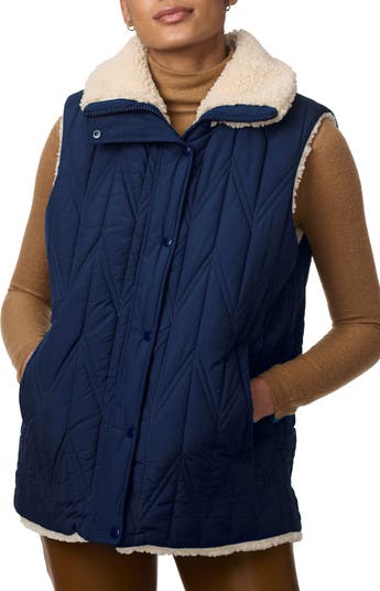 Chevron Quilted Faux Shearling Lined Recycled Polyester Reversible Vest