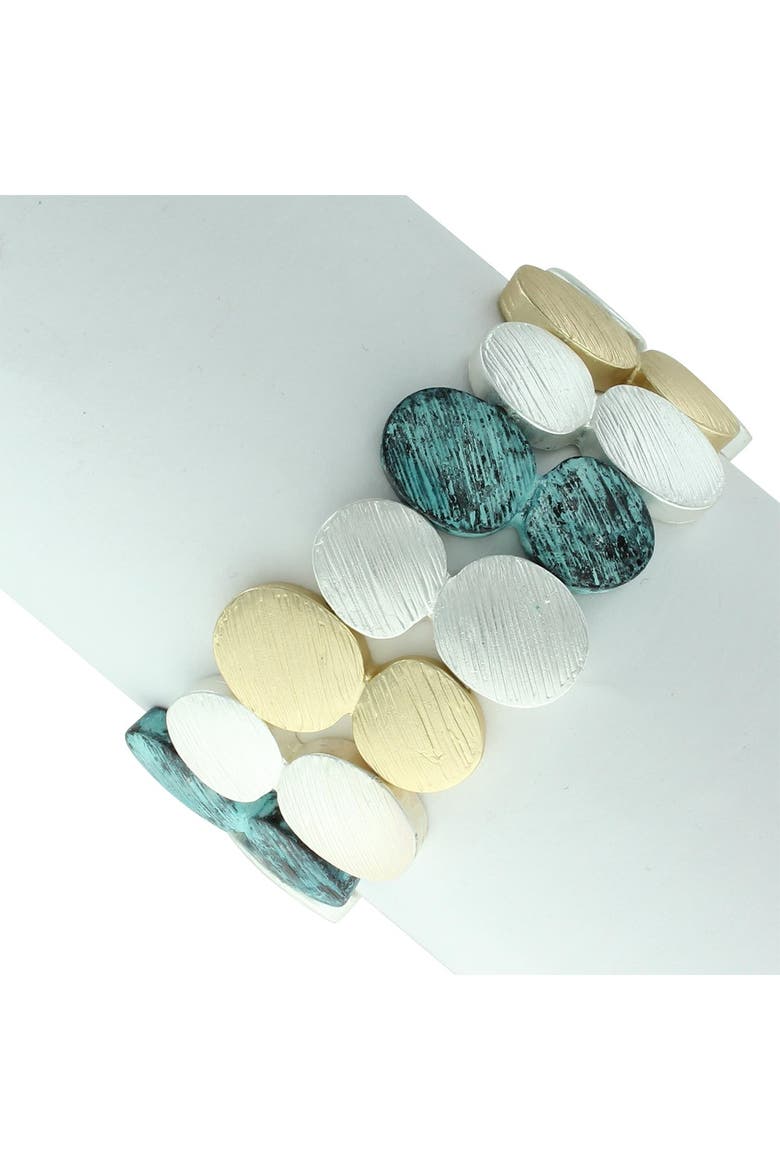 Tri-Tone Matte Patina Stretch Bracelet, Main, color, PATINA / MULTI