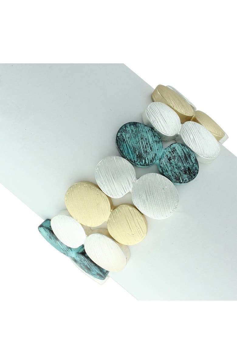 OLIVIA WELLES Tri-Tone Matte Patina Stretch Bracelet, Main, color, 