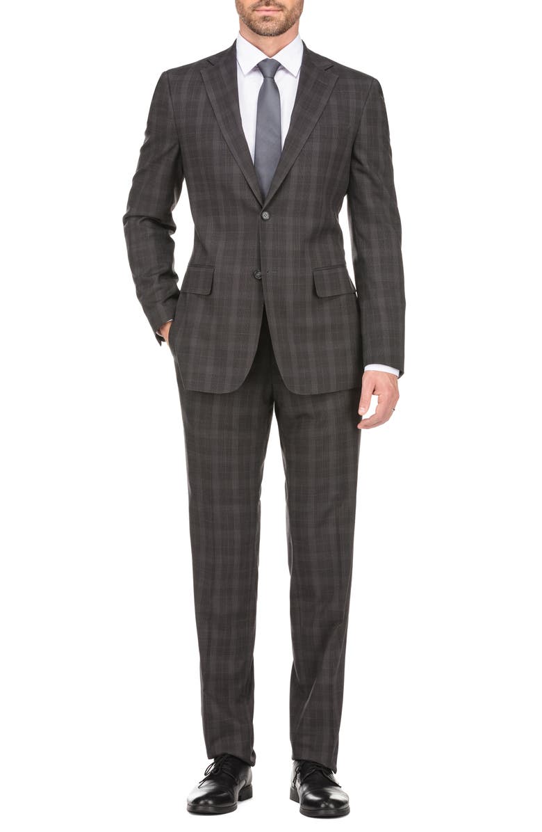 English Laundry Plaid Two Button Notch Lapel Trim Fit Suit, Main, color,