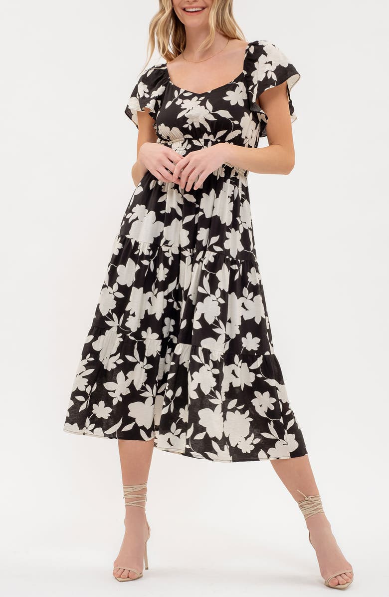 Blu Pepper Floral Tiered Midi Dress, Main, color, 