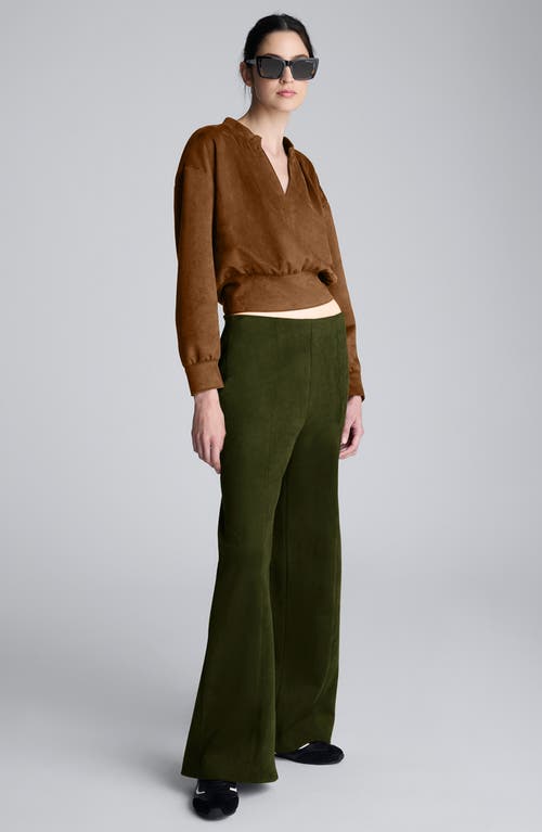 Kenneth Cole Sueded Scuba Knit V-neck Top In Brown