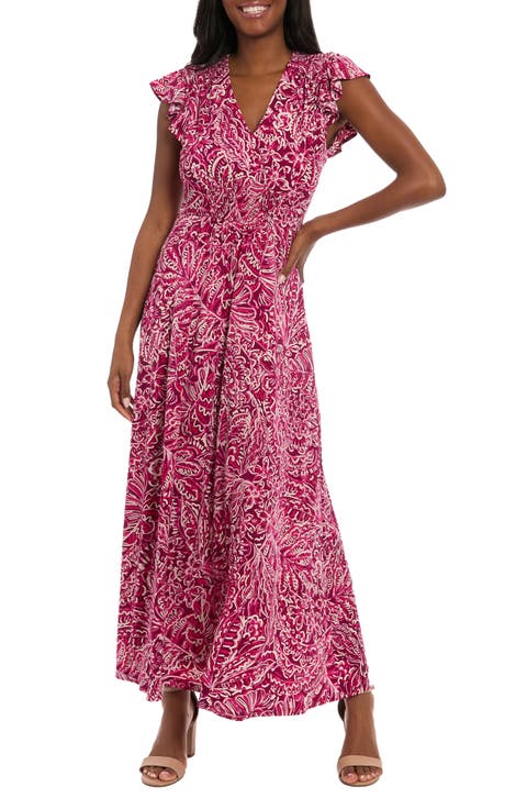 Flutter Sleeve Smocked A-Line Maxi Dress