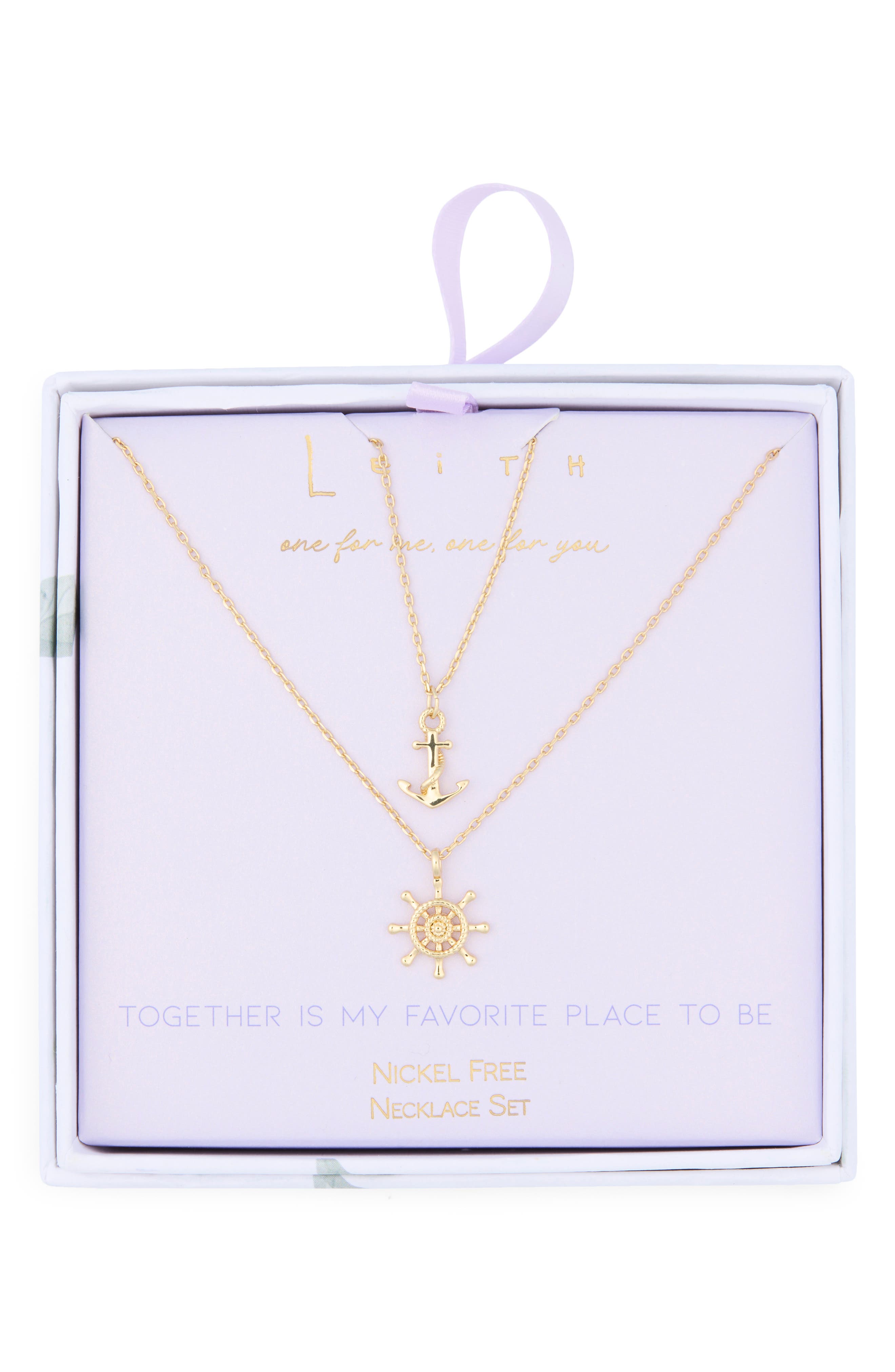 Leith You & Me Set of 2 Anchor & Wheel Pendant Necklaces