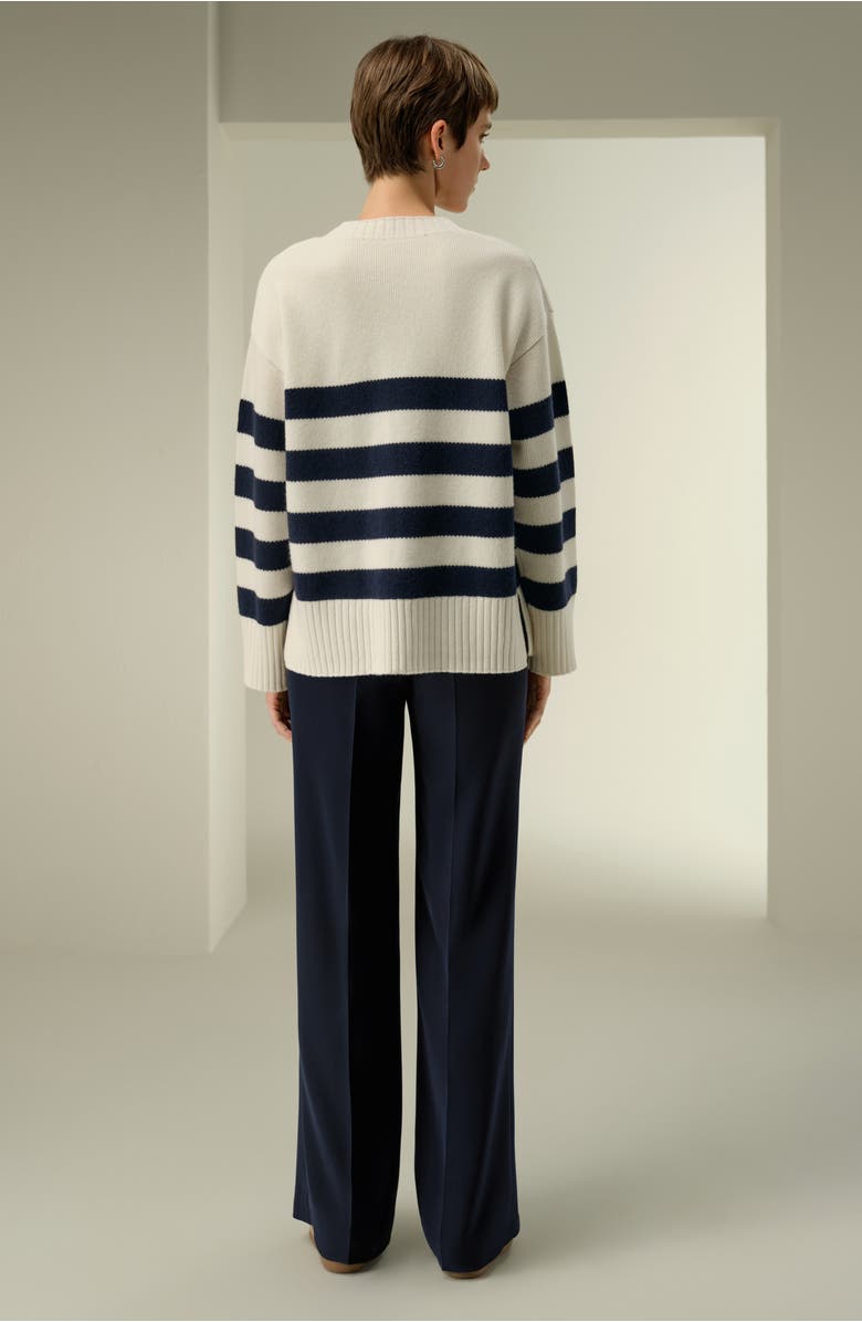 Lilysilk Striped Wool-Cashmere Oversized Sweater, Alternate, color, Navy Striped