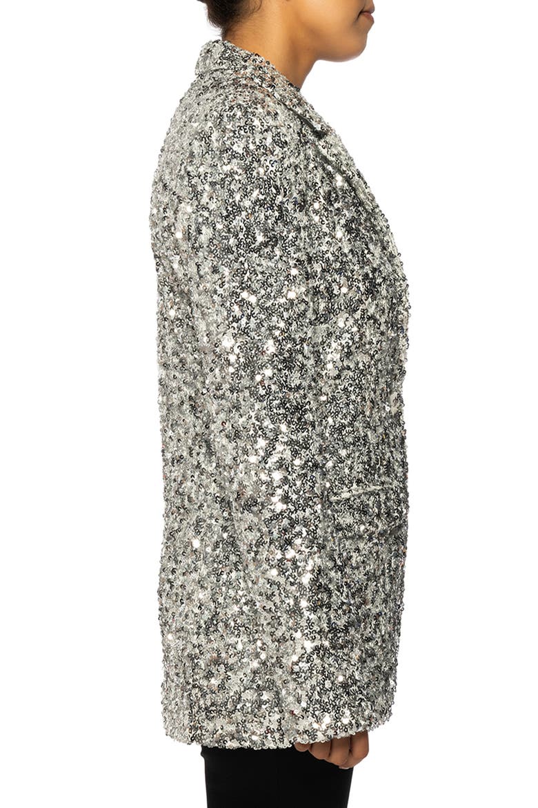 Isa Sequin Notch Lapel Blazer, Alternate, color, SILVER