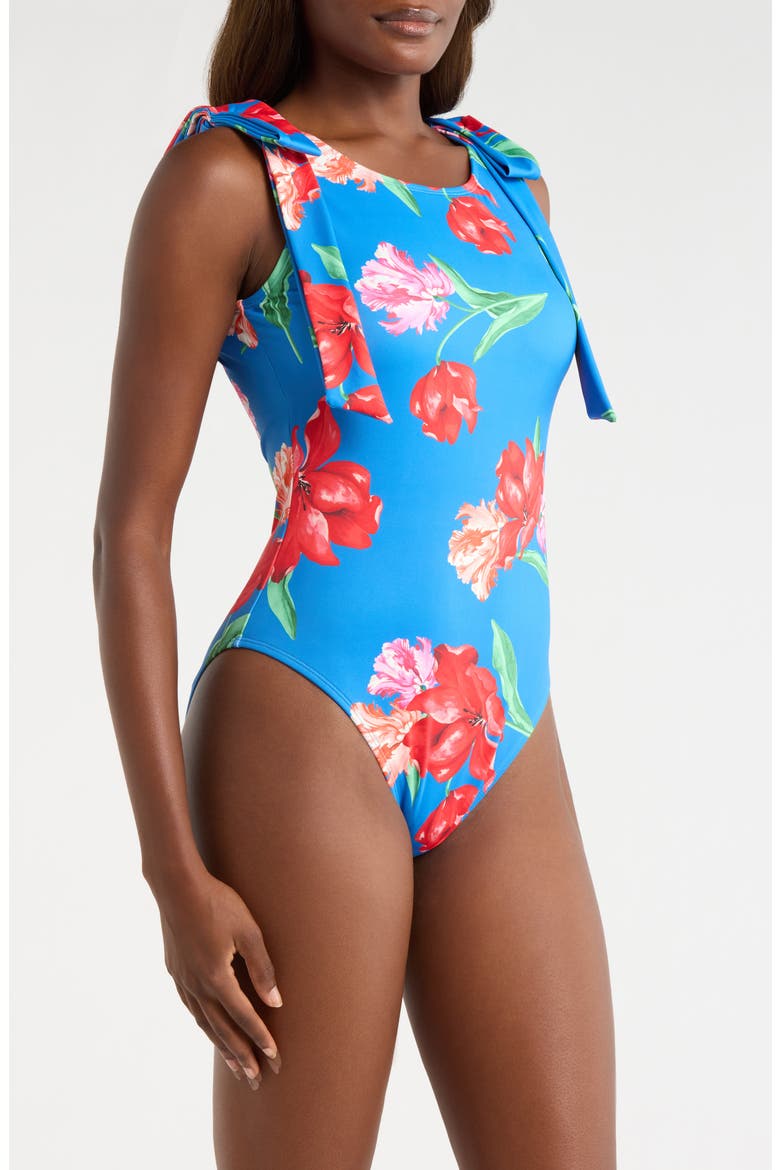 Delfina Bow Strap One-Piece Swimsuit, Alternate, color, BLUE/ RED