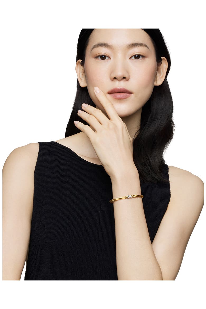X Cablespira® Station Bracelet in 18K Yellow Gold with Pavé Diamonds, 4mm, Alternate, color, DIAMOND