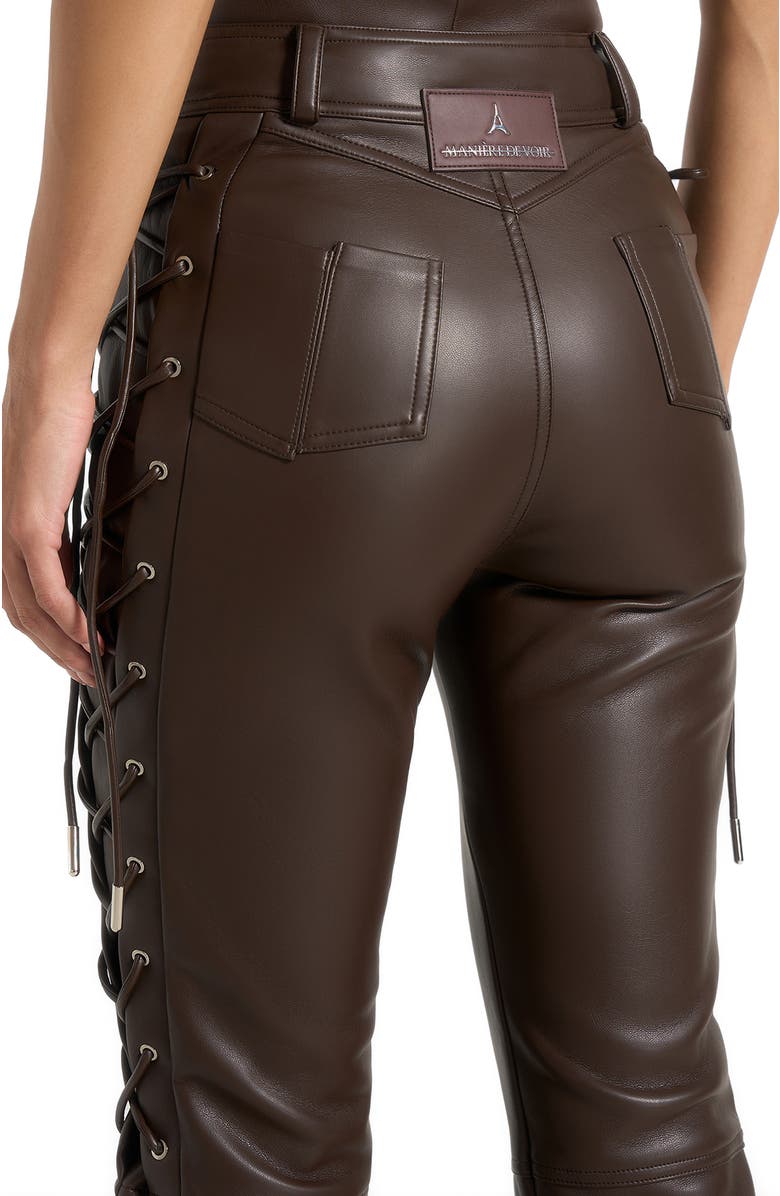 Manière De Voir Ambre Leather Lace Up Flared Trousers, Alternate, color, Brown