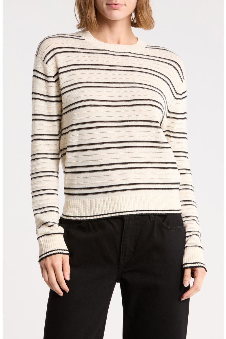 Striped Textured Stitch Cotton Crewneck Sweater, Main, color, NAVY/ IVORY MINI STRIPE