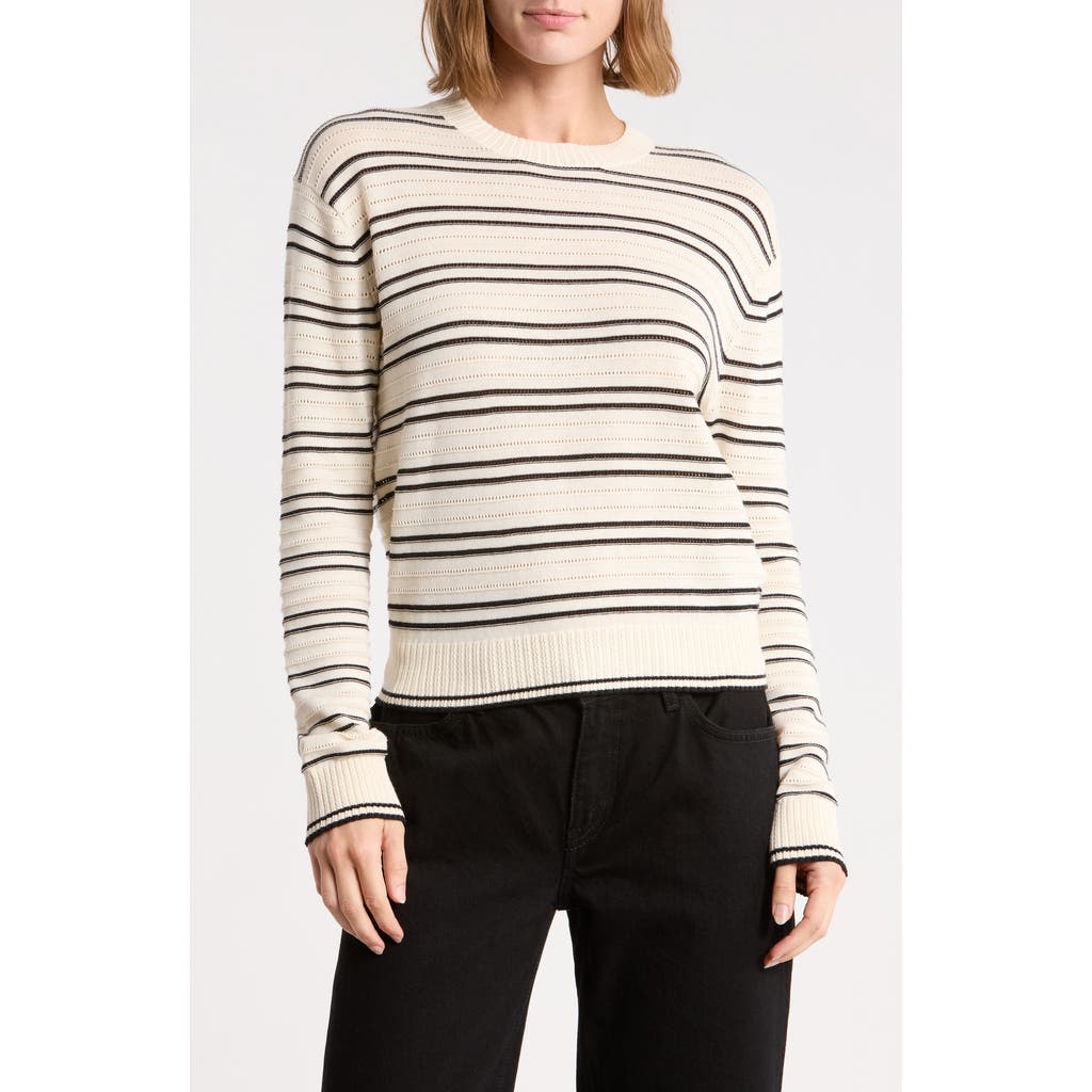 Madewell Striped Textured Stitch Cotton Crewneck Sweater In Navy/ Ivory Mini Stripe