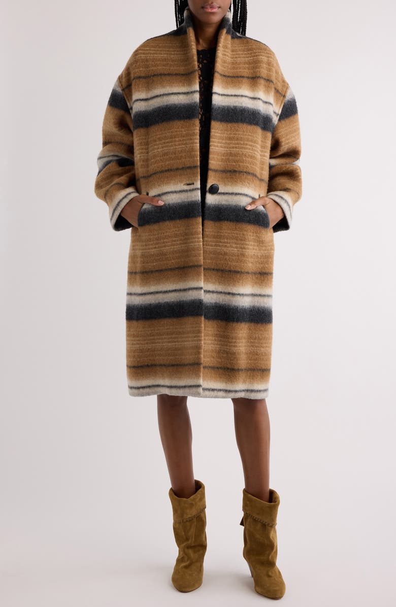Isabel Marant Étoile Daby Mixed Stripe Wool Blend Coat, Main, color, 
