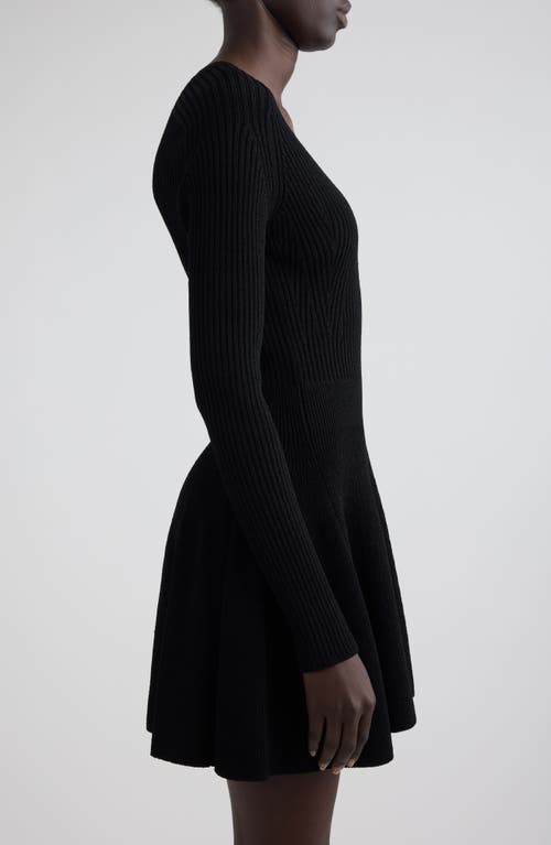 Balmain Long Sleeve Rib Sweater Dress In 0pa Black