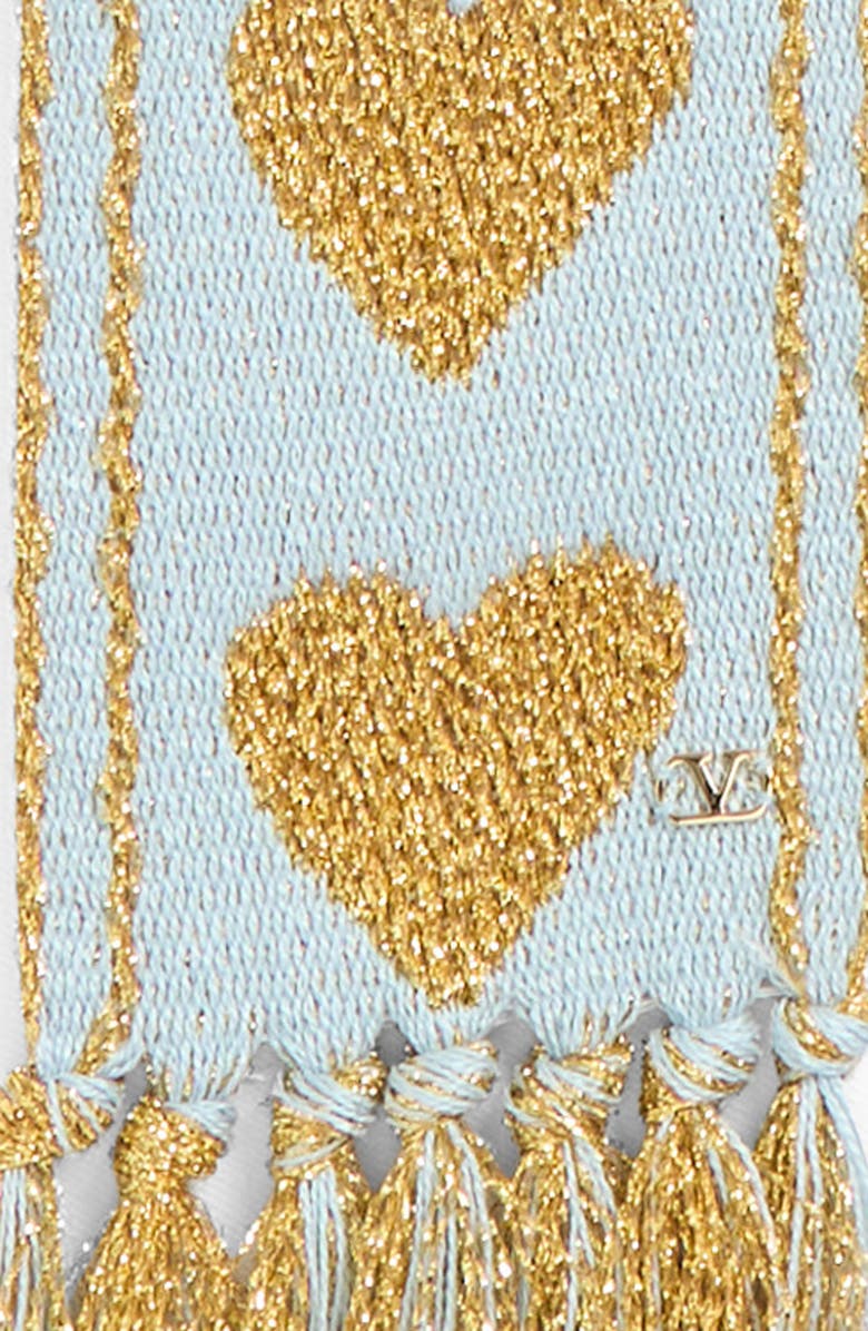 Valentino Garavani Antibes Heart Fringe Scarf, Alternate, color, Celeste/ Oro/ Oro