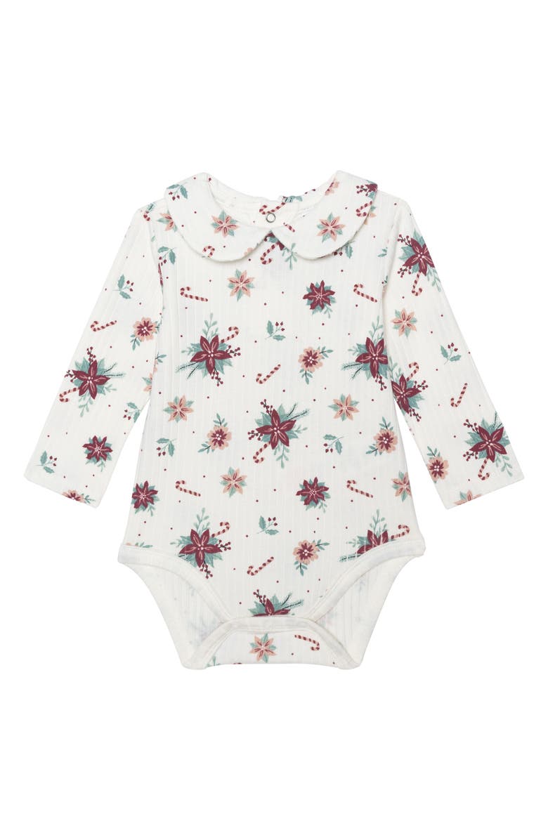 PL Baby by Petit Lem Poinsetta Bodysuit, Pants, Socks & Headband Set, Alternate, color, Poinsetta