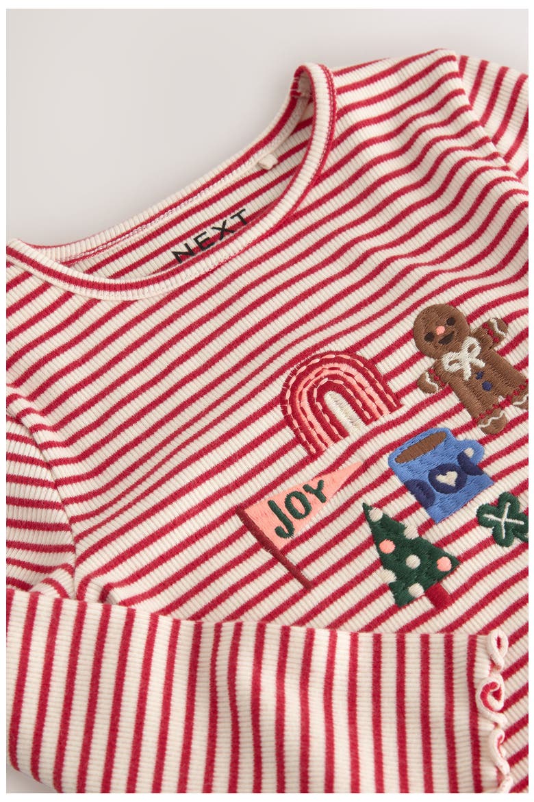 Kids' Festive Rib Long Sleeve Stretch Cotton Top, Alternate, color, RED
