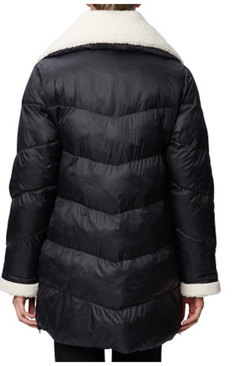 Rainforest Recycled Nylon Cire Quilted Faux Shearling Trim Thermoluxe Puffer Jacket, Alternate, color, 