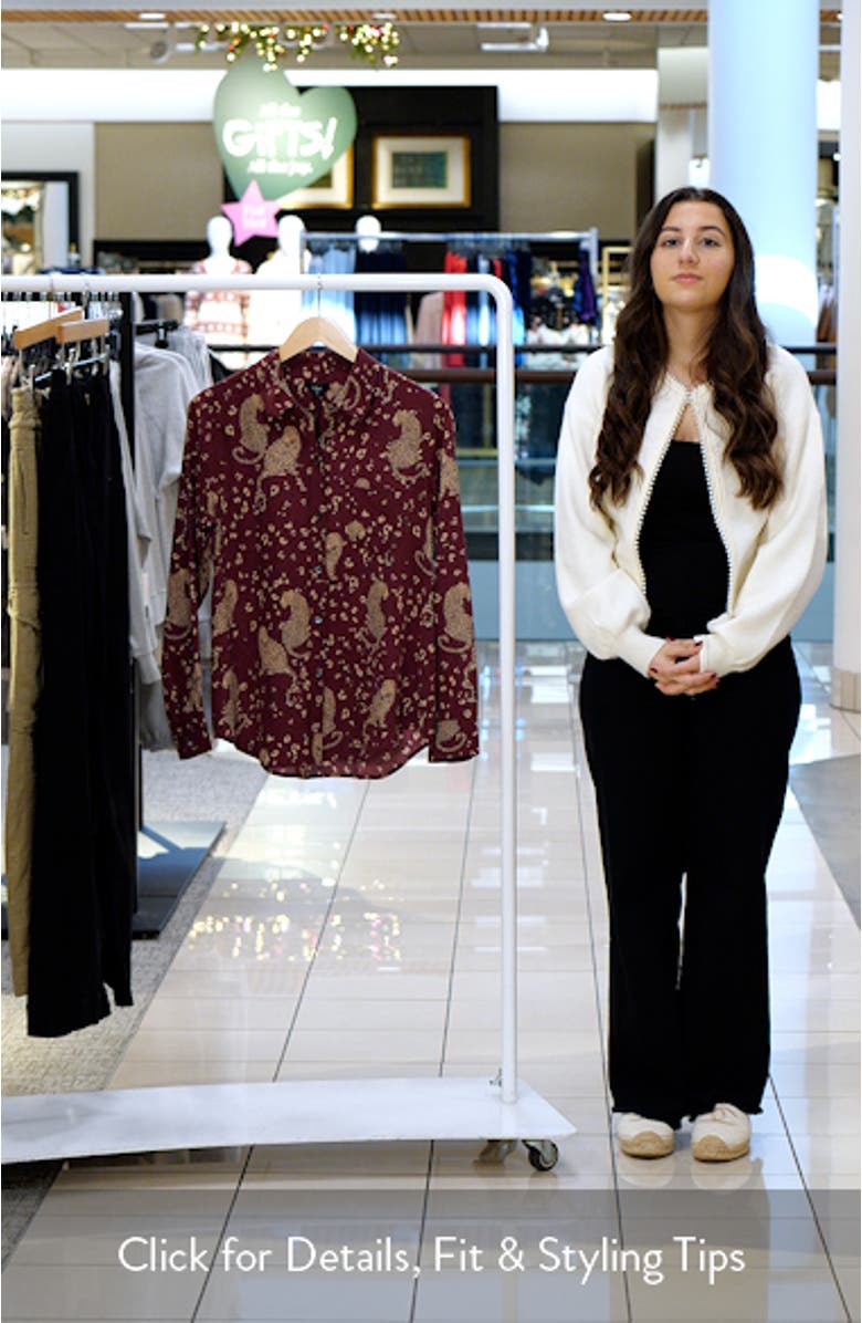 Kate Jaguar Print Silk Button-Up Shirt, sales video thumbnail