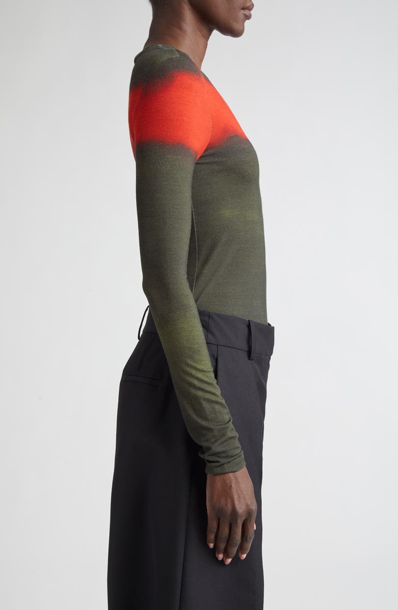 Jason Wu Collection Painted Stripe Long Sleeve Jersey Top, Alternate, color, Dark Fern/ Pink Ginger