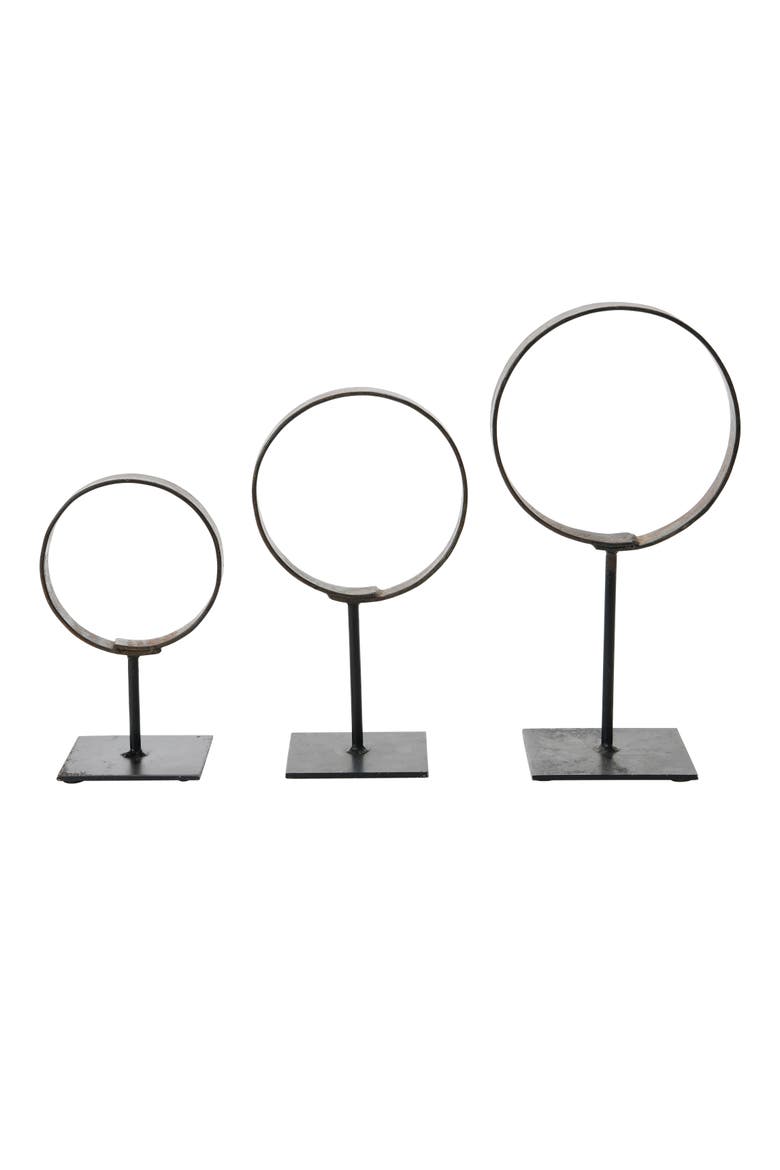 Decorative Modern Found Metal Rings on Stands, Set of 3, Main, color, Black