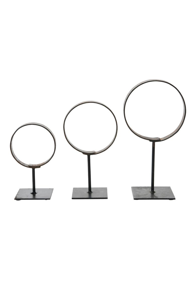 Storied Home Decorative Modern Found Metal Rings on Stands, Set of 3, Main, color, Black