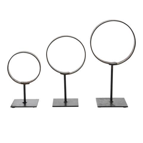 Decorative Modern Found Metal Rings on Stands, Set of 3