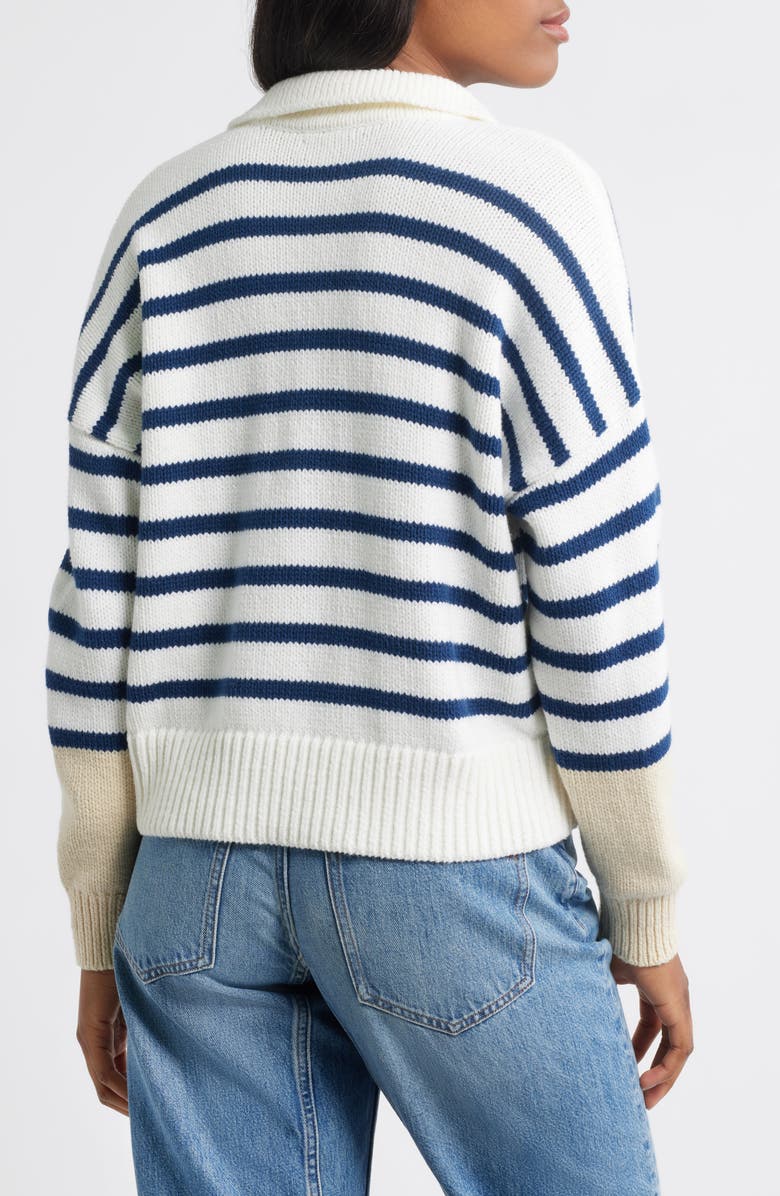 Madewell Dedham Stripe Polo Sweater, Alternate, color, Ink And White Combo