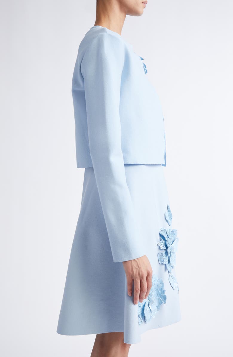 Oscar de la Renta Peony Appliqué Fitted Jacket, Alternate, color, Light Blue