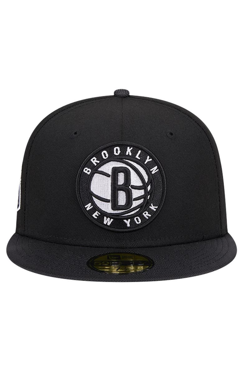 New Era Men's New Era Black Brooklyn Nets Active Satin Visor 59FIFTY Fitted Hat, Alternate, color,