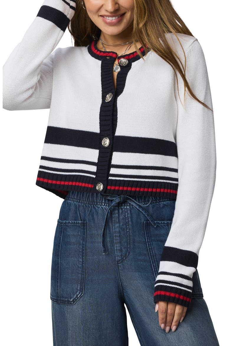 Sailor Stripe Cardigan, Main, color, WHITE/ NAVY/ ROUGE