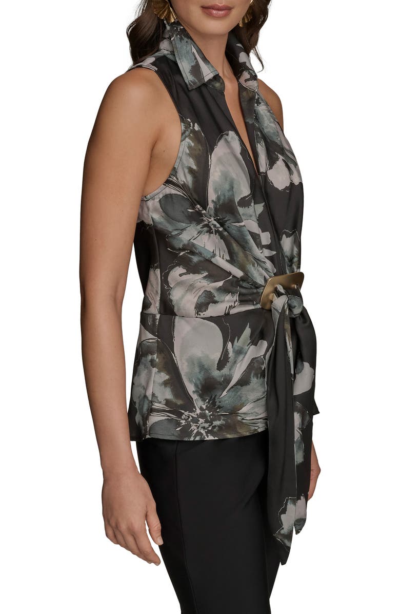 Donna Karan New York Floral Faux Wrap Sleeveless Top, Alternate, color, Black Multi