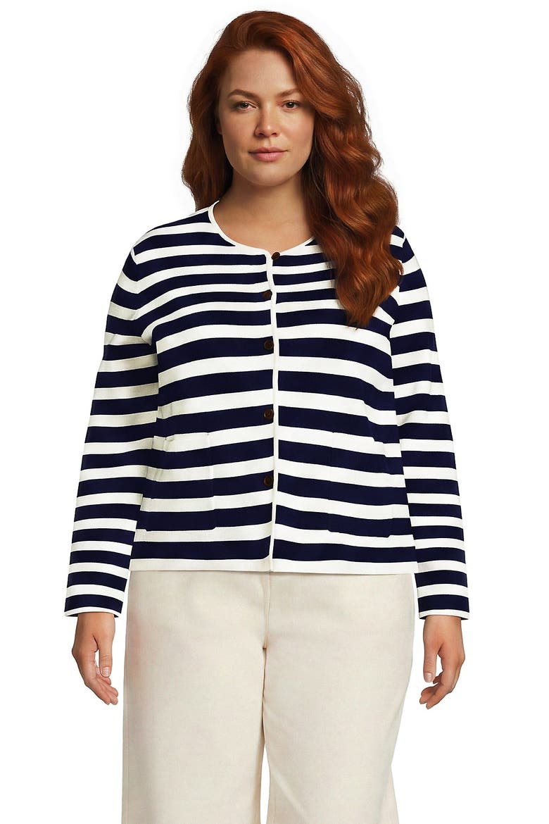 Fine Gauge Cotton Milano Blazer Sweater, Main, color, Deep Sea/Ivory Stripe