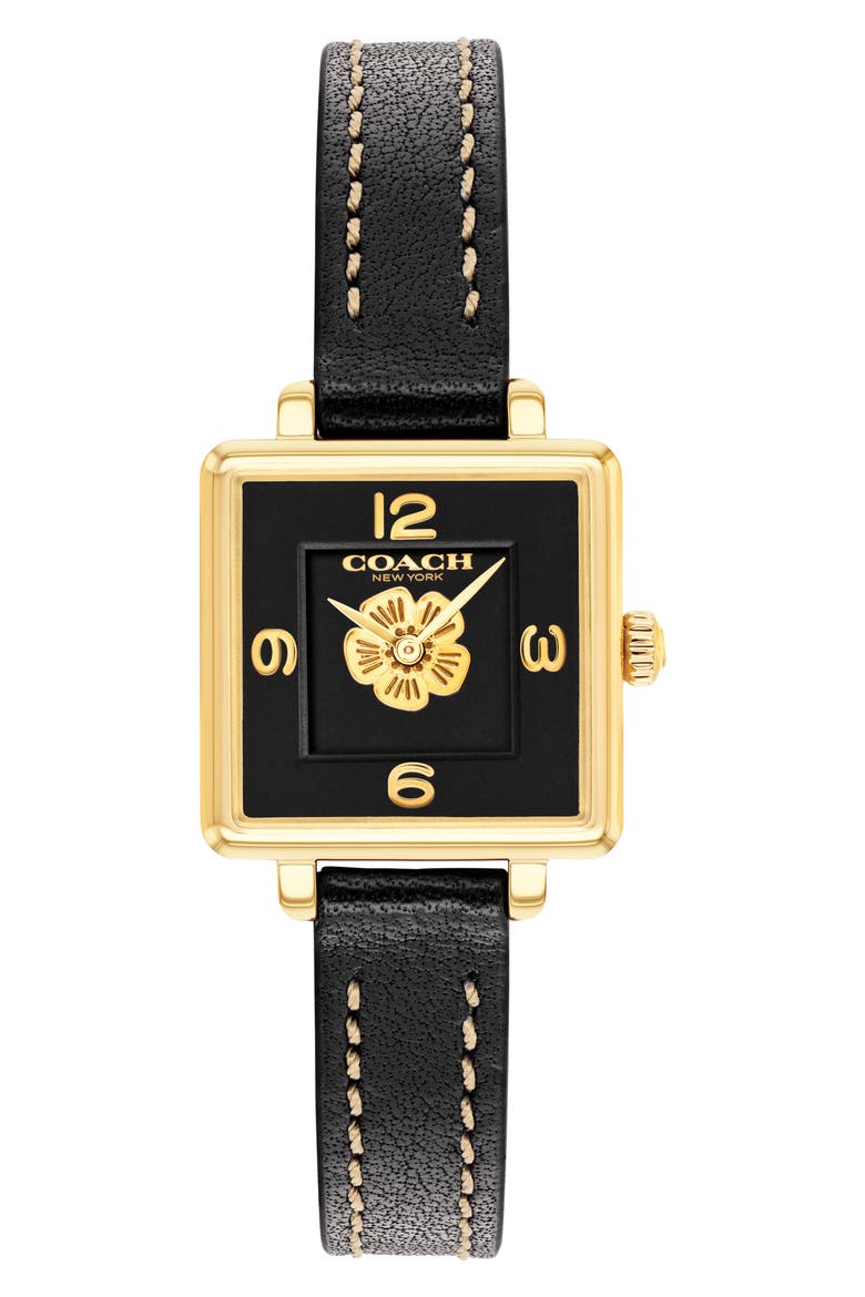 Cass Leather Strap Watch, Main, color, BLACK