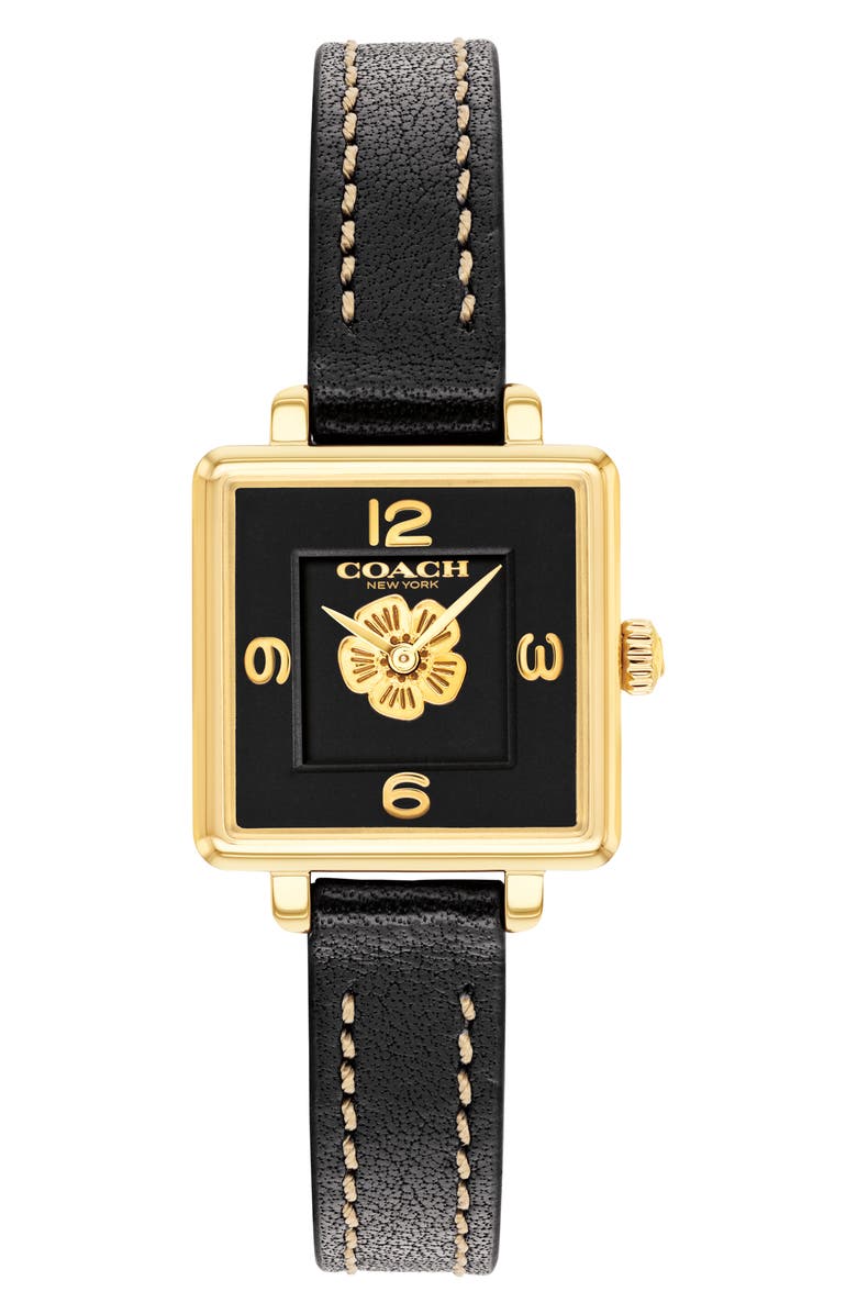 COACH Cass Leather Strap Watch, Main, color, Black