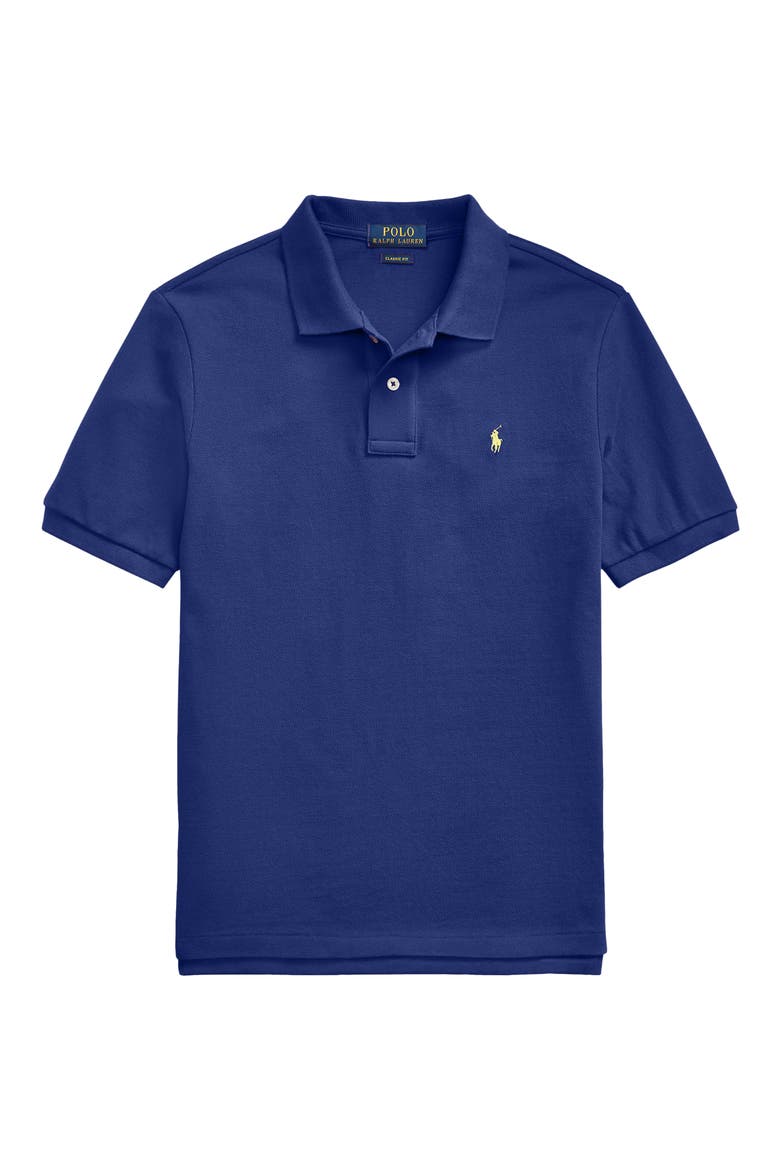 Kids' Solid Cotton Piqué Knit Polo, Main, color, BLUE