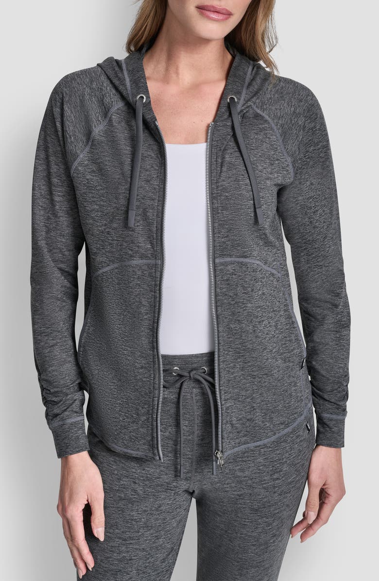 DKNY Spacedye Full Zip Hoodie, Alternate, color, Black Spacedye